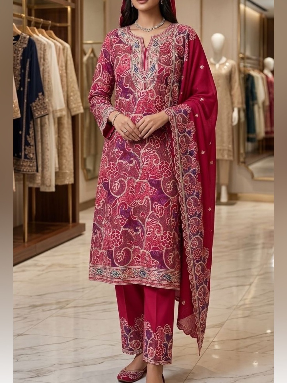 Indian Salwar Kameez - Red color with Embroidery design